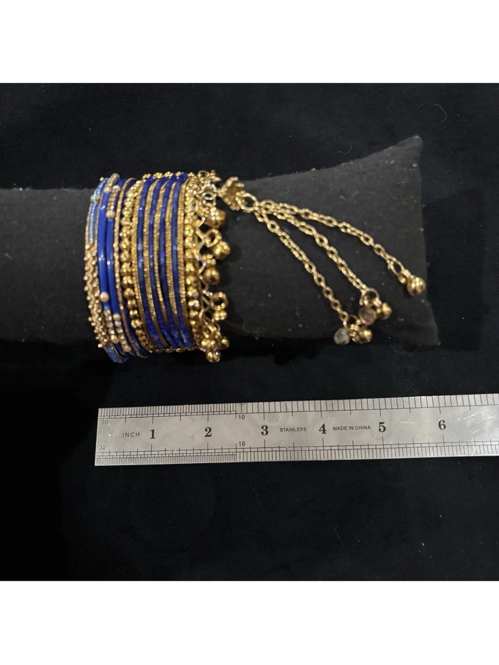 Gold & Royal Blue Beaded Multi-Strand Bracelet set Women Jewelry - Picture 7 of 8